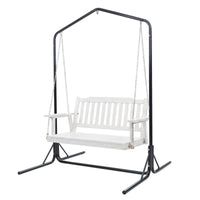 Gardeon Wooden 2-Seater Outdoor Swing Chair with Black Stand White Hanging Chair