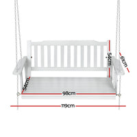 Porch Swing Chair with Chain Garden Chair Outdoor Furniture Wooden White