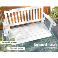 Porch Swing Chair with Chain Garden Chair Outdoor Furniture Wooden White