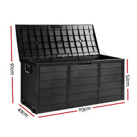 Outdoor Storage Box 290L Lockable Organiser Garden Deck Shed All Black