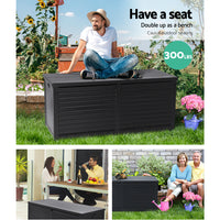 Outdoor Storage Box 490L Container Lockable Garden Bench Shed Tools Toy All Black