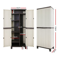 Outdoor Storage Cabinet Box 173cm Lockable Cupboard Sheds Garage Adjustable Beige