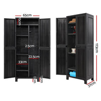 Outdoor Storage Cabinet Box 173cm Lockable Cupboard Sheds Garage Adjustable Black