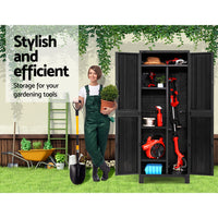 Outdoor Storage Cabinet Box 173cm Lockable Cupboard Sheds Garage Adjustable Black