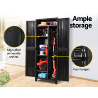 Outdoor Storage Cabinet Box 173cm Lockable Cupboard Sheds Garage Adjustable Black