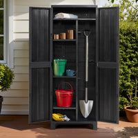 Outdoor Storage Cabinet Box 173cm Lockable Cupboard Sheds Garage Adjustable Black