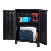 Outdoor Storage Cabinet Box 92cm Lockable Cupboard Sheds Garage Adjustable Black