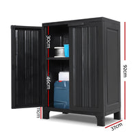 Outdoor Storage Cabinet Box 92cm Lockable Cupboard Sheds Garage Adjustable Black