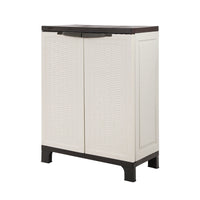 Outdoor Storage Cabinet Box 92cm Lockable Cupboard Sheds Adjustable Rattan Beige