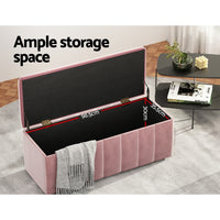 Storage Ottoman Blanket Box 103cm Velvet Pink