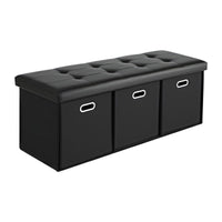 Artiss Storage Ottoman with 3 Cube Drawers Foot Stool Rest Foldable Black