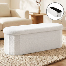 Artiss Storage Ottoman Foot Stool Rest Boucle Fabric Foldable White
