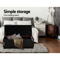 Storage Ottoman Blanket Box 97cm Leather Black