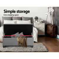 Storage Ottoman Blanket Box 97cm Linen Light Grey