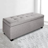 Storage Ottoman Blanket Box 97cm Linen Light Grey