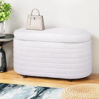 Storage Ottoman Blanket Box 87cm Boucle Fabric Oval