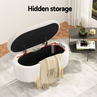 Storage Ottoman Blanket Box 87cm Velvet Oval White