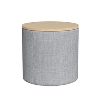 Storage Ottoman Blanket Box 40cm Linen Round Grey