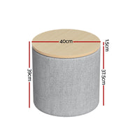 Storage Ottoman Blanket Box 40cm Linen Round Grey