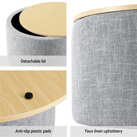 Storage Ottoman Blanket Box 40cm Linen Round Grey