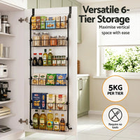 Artiss 2x Over Door Storage Pantry Organiser 6-Tier Metal Hanger Hook Black