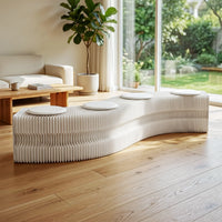 Artiss Folding Paper Bench With 4 PU Leather Seat Pads Expandable Accordion Stool For 4 Seats