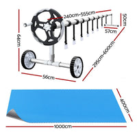 Aquabuddy Pool Cover 500 Micron 10x4m Swimming Pool Solar Blanket Blue Silver 5.5m Roller