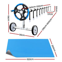 Aquabuddy Pool Cover 500 Micron 6.5x3m Silver Swimming Pool Solar Blanket 5.5m Blue Roller