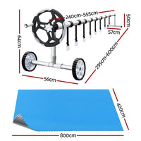 Aquabuddy Pool Cover 500 Micron 8x4.2m Swimming Pool Silver Solar Blanket 5.5m Roller