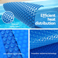 Aqua Buddy Pool Cover 600 Micron Solar Heat 9.5x5m Blanket w/ 5.55m Roller Blue