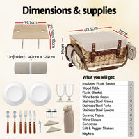 Alfresco 2 Person Insulated Picnic Basket Set with Foldable Wood Table Mat