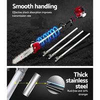 Giantz 4 Stroke Pole Chainsaw Petrol Hedge Trimmer Tree Pruner 12'' 7 In 1