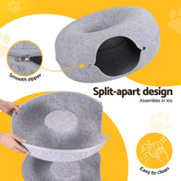 i.Pet Cat Bed with Tunnel 60x28CM Donut Felt Cave Hideaway Detachable Grey