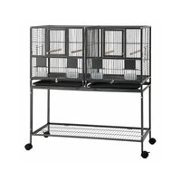 i.Pet 106cm 2-in-1 Bird Cage Aviary with Divider Parrot Budgie Wheels Black