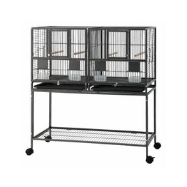 i.Pet 106cm 2-in-1 Bird Cage Aviary with Divider Parrot Budgie Wheels Black