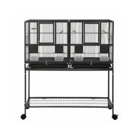 i.Pet 106cm 2-in-1 Bird Cage Aviary with Divider Parrot Budgie Wheels Black