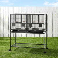 i.Pet 106cm 2-in-1 Bird Cage Aviary with Divider Parrot Budgie Wheels Black