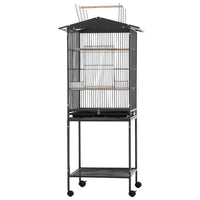 i.Pet 136cm Bird Cage Aviary Open Top Parrot Budgie Stand Wheels Black
