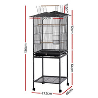 i.Pet 136cm Bird Cage Aviary Open Top Parrot Budgie Stand Wheels Black