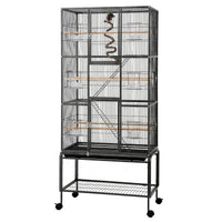 i.Pet 176cm 3-Tier Large Bird Cage Aviary with Ladder Parrot Budgie Wheels Black