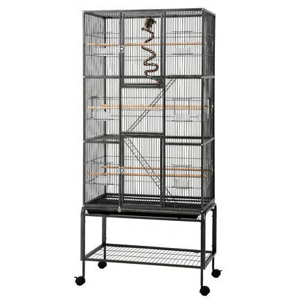 i.Pet 176cm 3-Tier Large Bird Cage Aviary with Ladder Parrot Budgie Wheels Black