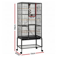 i.Pet 176cm 3-Tier Large Bird Cage Aviary with Ladder Parrot Budgie Wheels Black