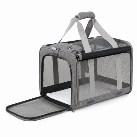 i.Pet Pet Carrier Bag Foldable Dog Cat Durable Crate Travel Cage Portable Car Kennel Grey