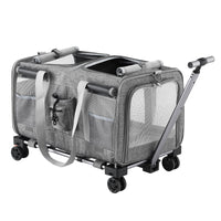 i.Pet Pet Carrier Swivel Wheels Foldable Cat Dog Trolley Stroller Travel Bag Grey