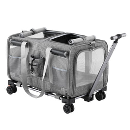 i.Pet Pet Carrier Swivel Wheels Foldable Cat Dog Trolley Stroller Travel Bag Grey