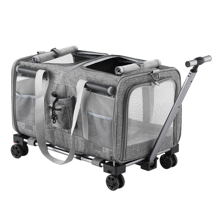 i.Pet Pet Carrier Swivel Wheels Foldable Cat Dog Trolley Stroller Travel Bag Grey
