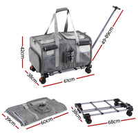 i.Pet Pet Carrier Swivel Wheels Foldable Cat Dog Trolley Stroller Travel Bag Grey