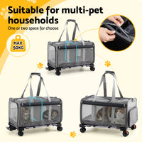 i.Pet Pet Carrier Swivel Wheels Foldable Cat Dog Trolley Stroller Travel Bag Grey