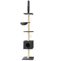 Cat Tree 260cm Tower Scratching Post Scratcher Floor to Ceiling Cats Bed Dark Grey