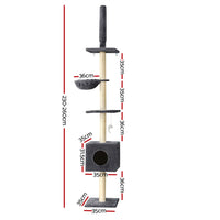 Cat Tree 260cm Tower Scratching Post Scratcher Floor to Ceiling Cats Bed Dark Grey